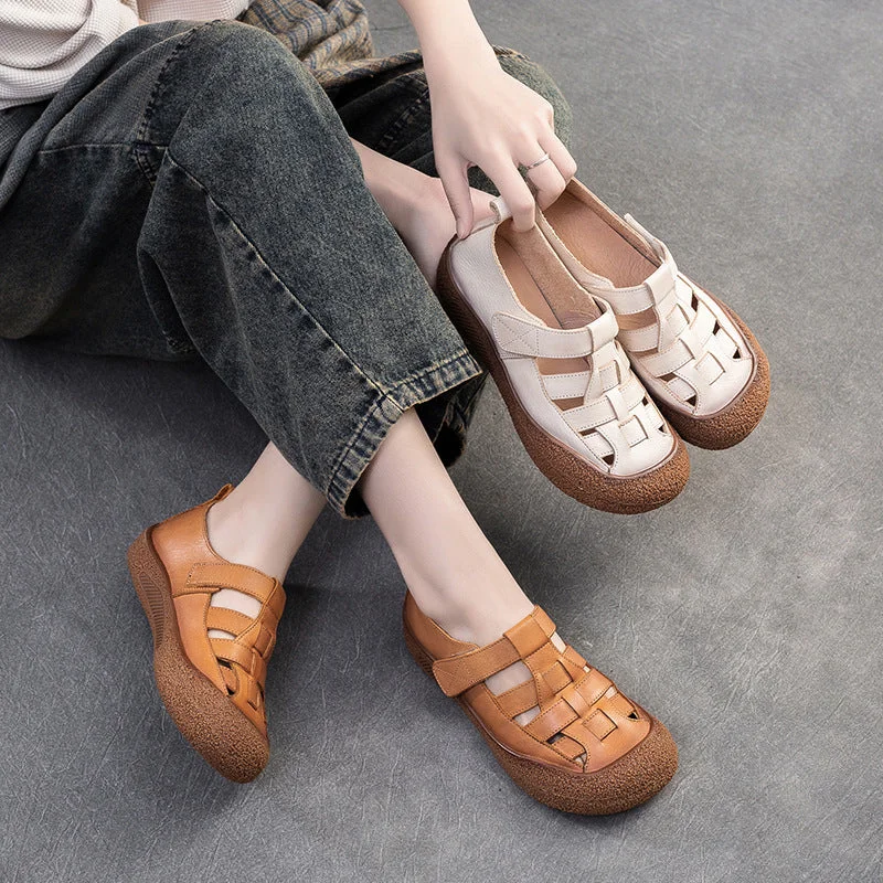 Comfortable Loafers For Work Women Retro Plaited Leather Flat Casual Sandals