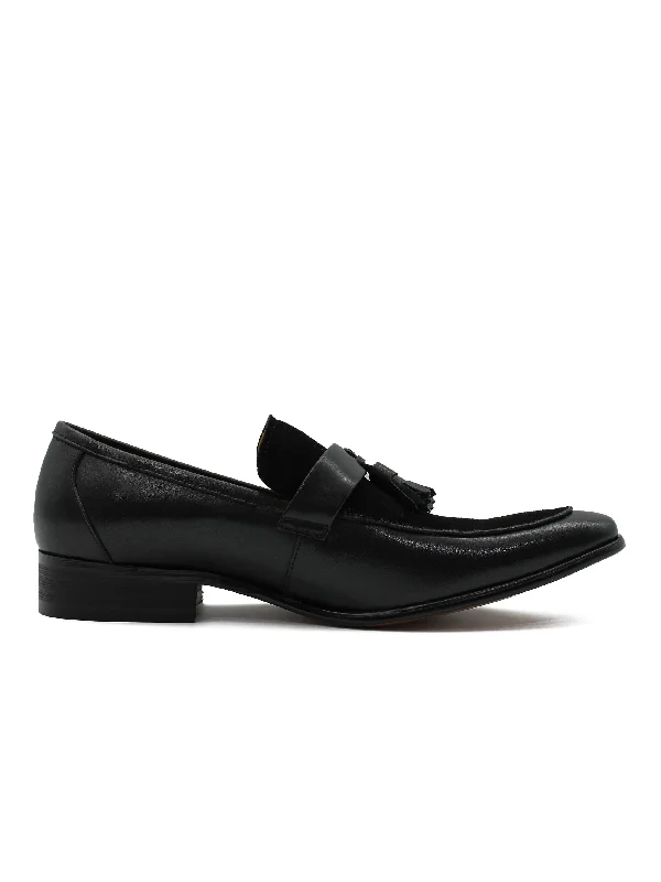 Casual Flip Flops BLACK LEAHER & SUEDE TASSEL LOAFER