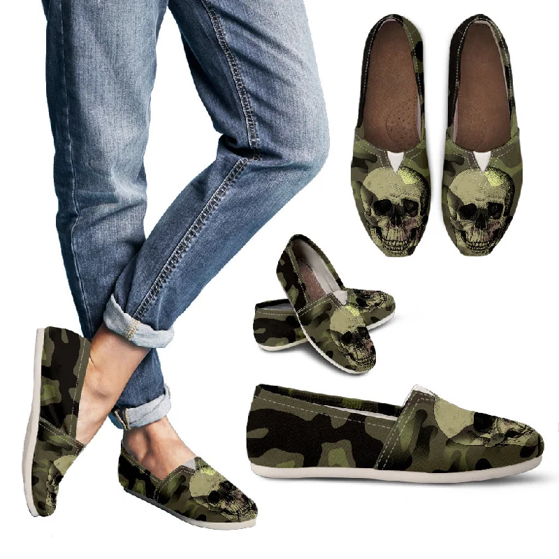 Durable Work Boots Camo Skull Women's Casual Shoes with Skulls