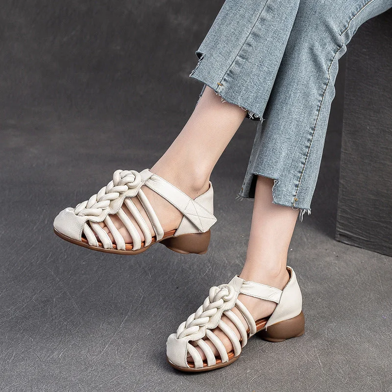 Comfortable Sandals For Summer Women Retro Plaited Leather Summer Casual Sandals