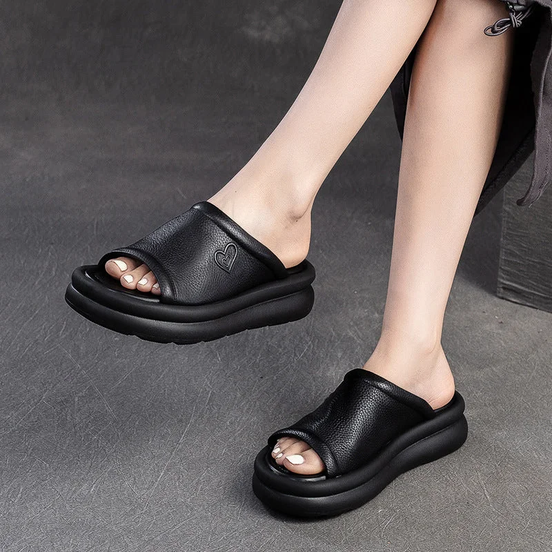 Formal Wedding Shoes Women Casual Leather Soft Platform Slides Sandals