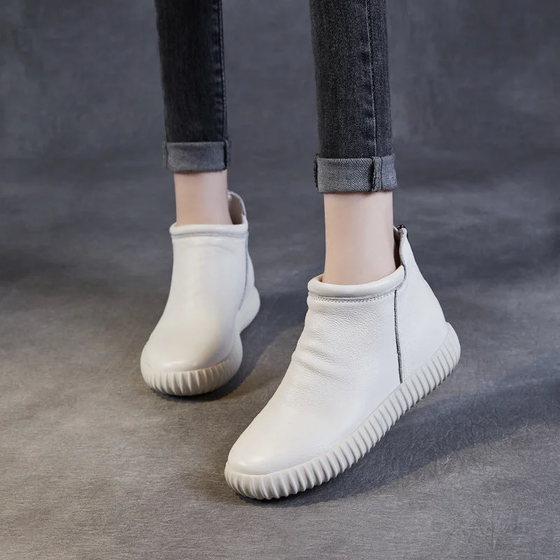 Trendy High Top Sneakers Women Minimalism Leather Flat Ankle Boots