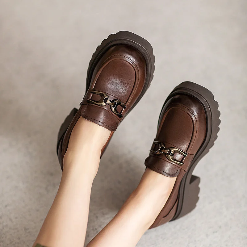 Casual Sandals Collection Women Retro Leather Chunky Sole Casual Loafers