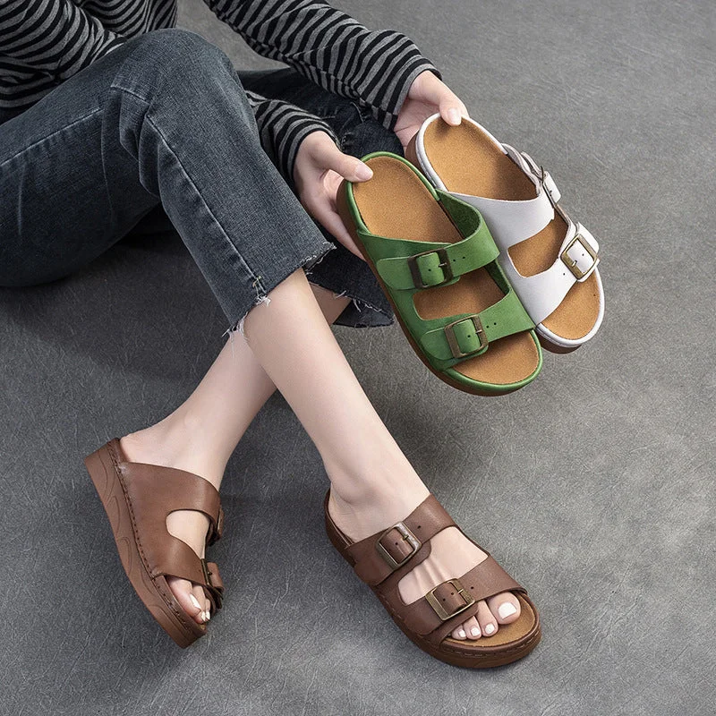 Casual Sandals For Sale Women Retro Leather Summer Casual Slides Sandals