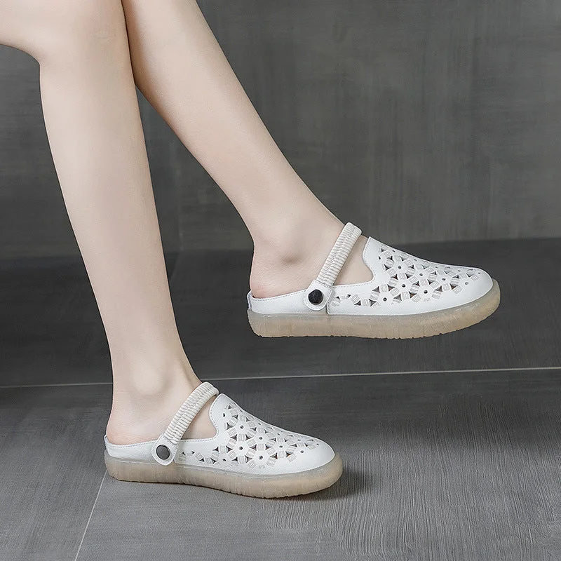 Slip-On Winter Shoes Women Summer Casual Hollow Leather Mules