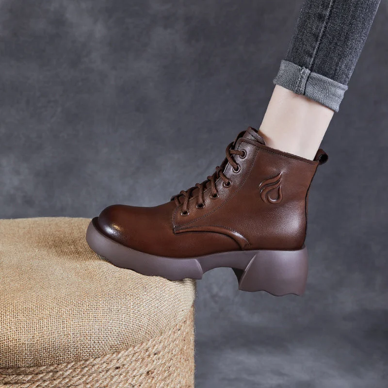 Trendy Casual Shoes Women Vintage Solid Leather Classic Boots