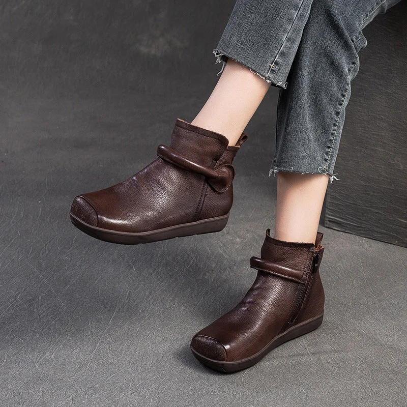 Chic High Heels Collection Women Vintage Leather Flat Ankle Boots