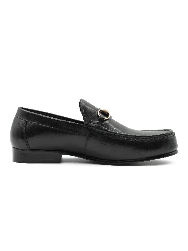 Sporty Running Shoes BLACK LEATHER SNAFFLE BIT LOAFERS