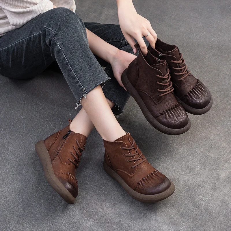 Best Formal Shoes Online Women Retro Quilted Leather Flat Ankle Boots