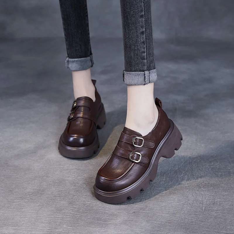 Luxury Boots For Sale Women Retro Leather Buckle Thick Soled Loafers