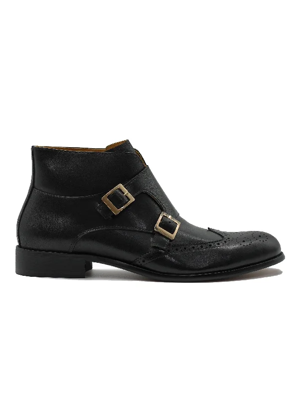 Durable Work Boots BLACK DOUBLE MONK BROGUES