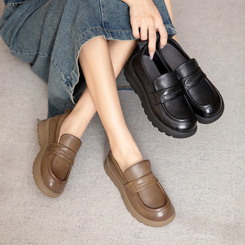 Casual Walking Boots Women Retro Solid Leather Soft Casual Loafers