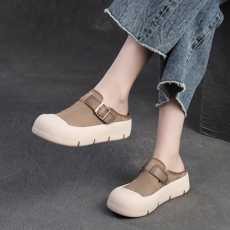 Fashion Sneakers For Work Women Minimalist Leather Soft Flat Casual Mules