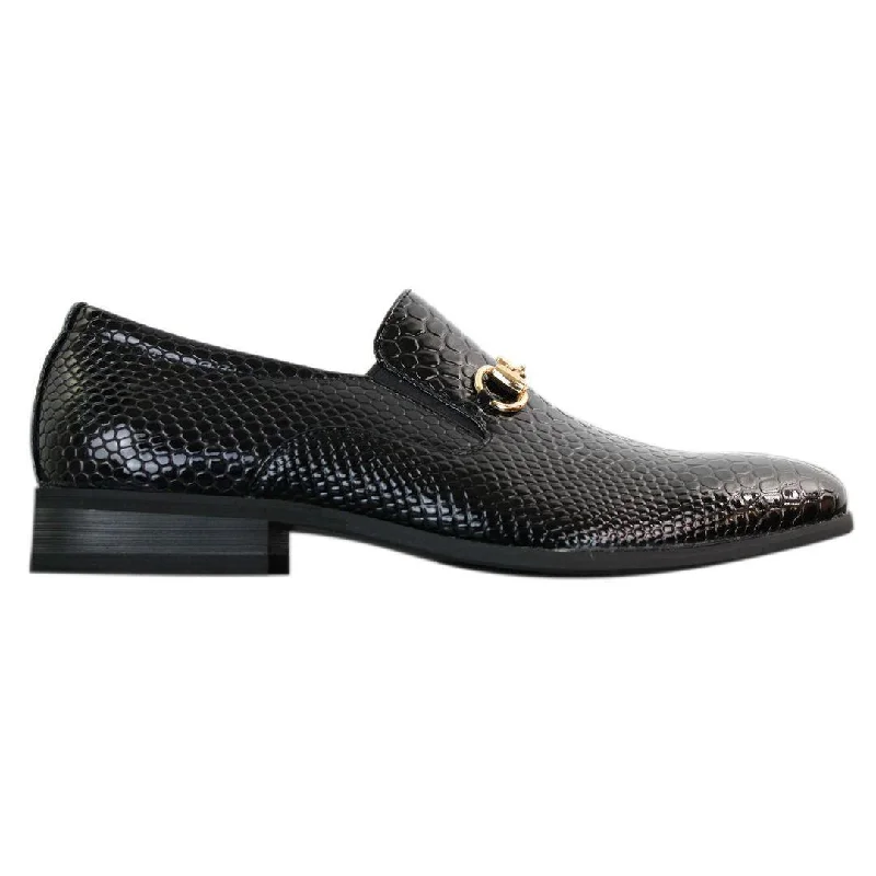 Trendy Loafers For Sale Mens Black Patent Shiny Slip On PU Snake Crocodile Leather Shoes Gold Buckle