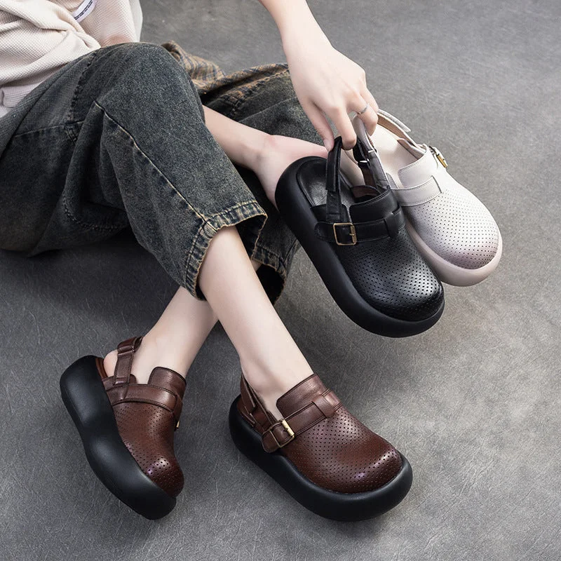 Stylish Boots For Sale Women Retro Leather Velcro Tape Platform Sandals