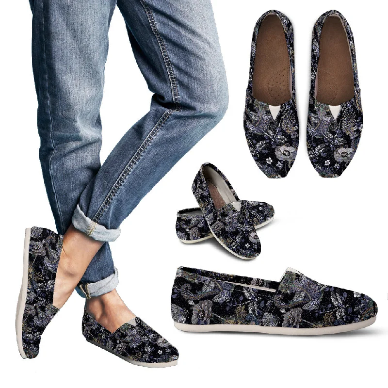 Cozy Winter Shoes Casual Black Flower Dragonfly