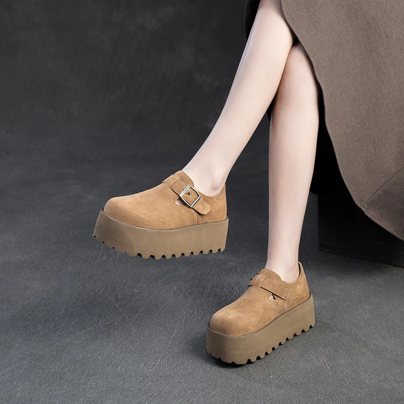 Fashionable Moccasins Women Retro Suede Lug Sole Chunky Platform Shoes