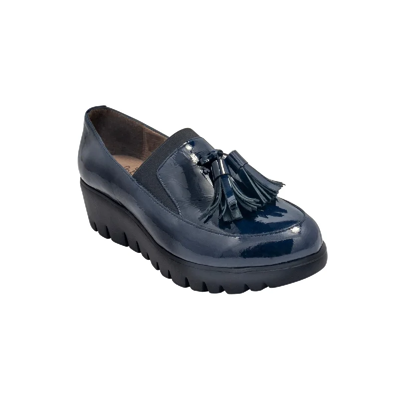 Luxury Boots For Sale C3342 Navy Patent Loafer Wedge