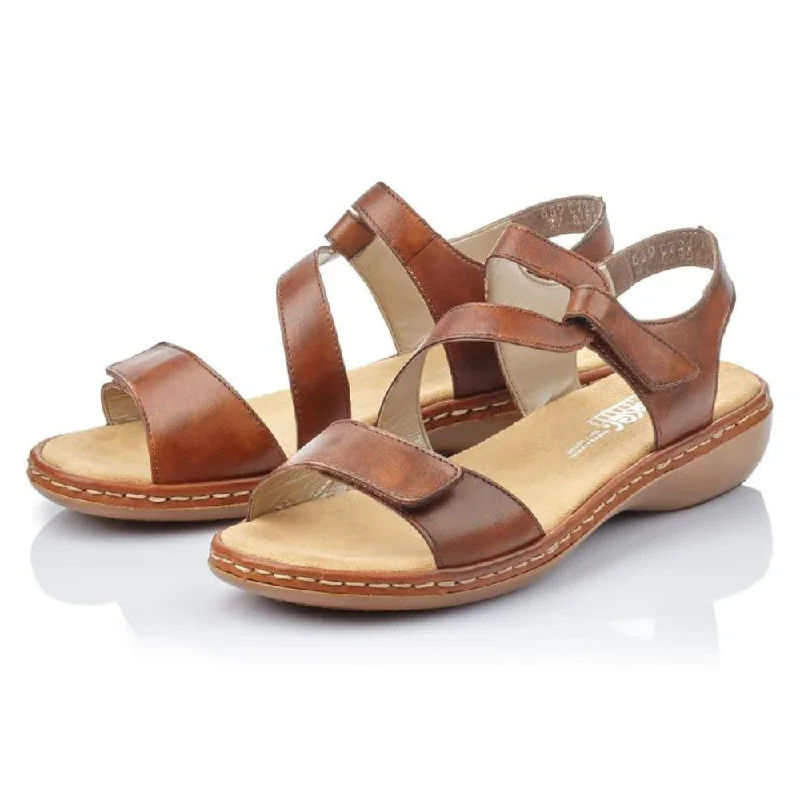 Formal Dress Footwear Rieker Regina C7 Brown Leather Sandal (Women's)