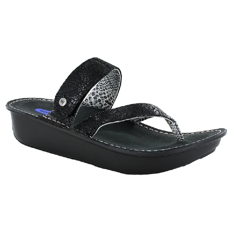 Summer Flip Flops Wolky Tahiti Black Crash Leather Sandal (Women's)