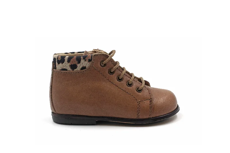 Comfortable Formal Footwear Beberlis Camel Leopard Lace-up Baby Bootie