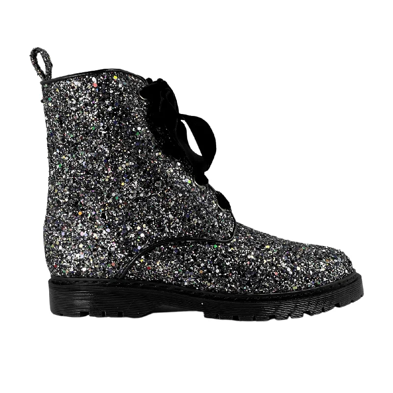 Breathable Hiking Boots 'Billie' vegan combat boots by Zette Shoes - silver glitter