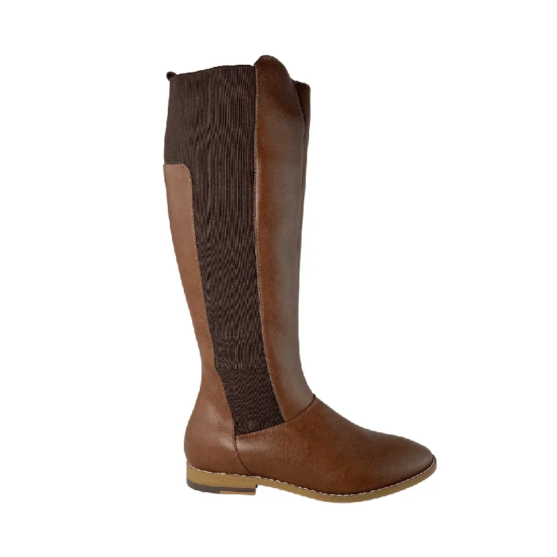 Formal Wedding Shoes 'Holly' vegan leather knee-high riding boot by Zette Shoes - cognac