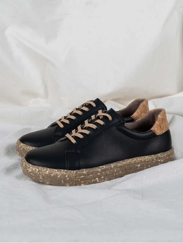 Waterproof Sports Shoes Dori Women's Vegan Sneakers | Black & Cork