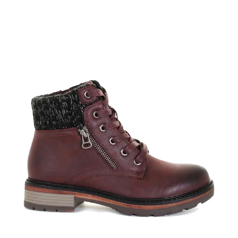 Outdoor Shoes Collection Wanderlust Women's Amy Knit Cuff Waterproof Lace Boot in Burgundy